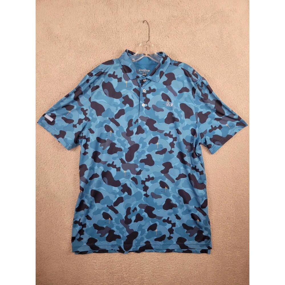 Good Good Polo Shirt Mens Large Camo Print Barber Golf Performance Blue Black